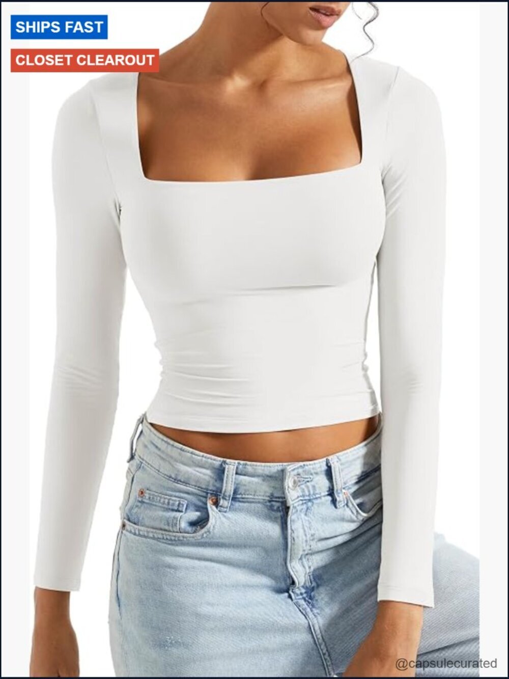 Women Square Neck Long Sleeve Double Lined Going Out Tops